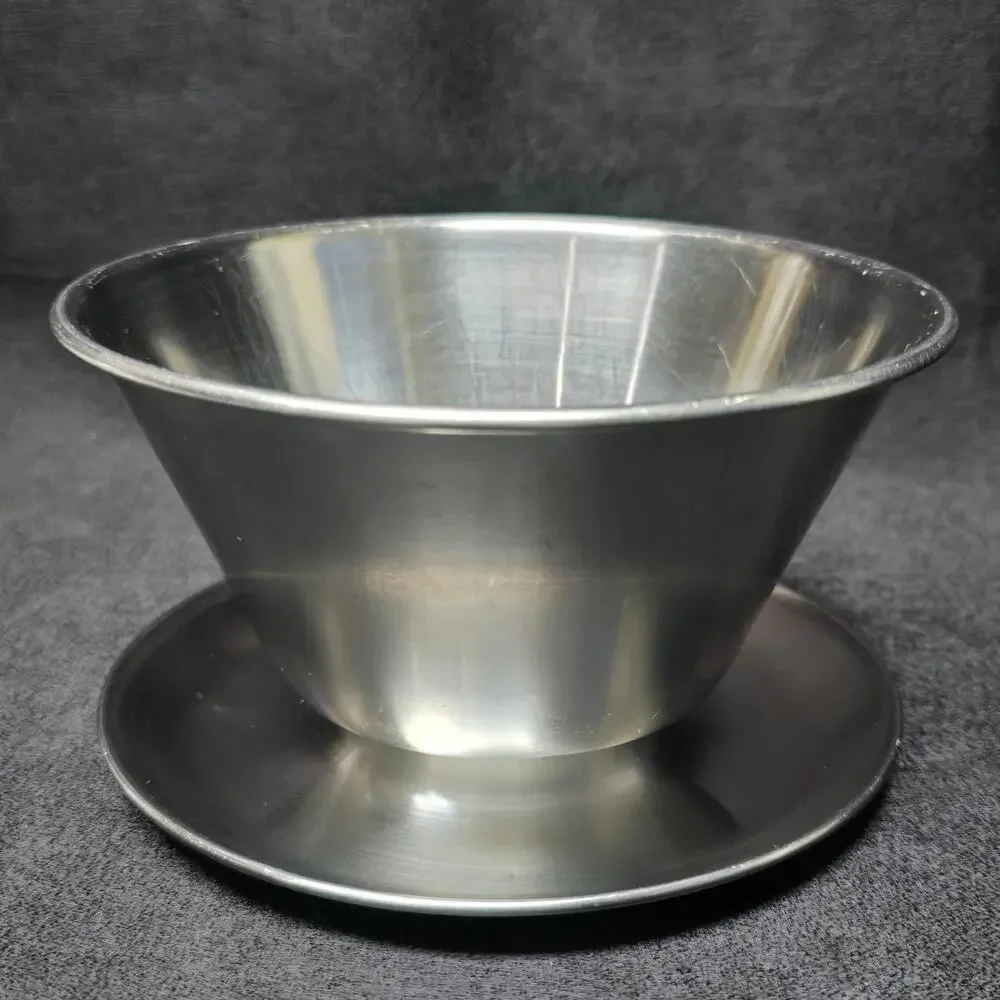 Leonard Stainless Steel 18/8 Gravy Sauce Boat Bowl w/ Attached Underplate Korea